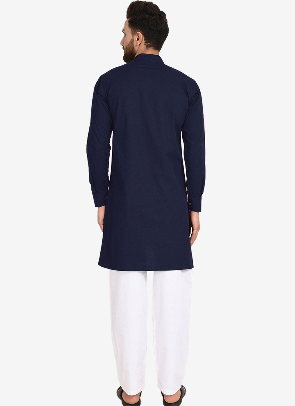 Kurta Pyjama Blended Cotton Blue Plain Mens