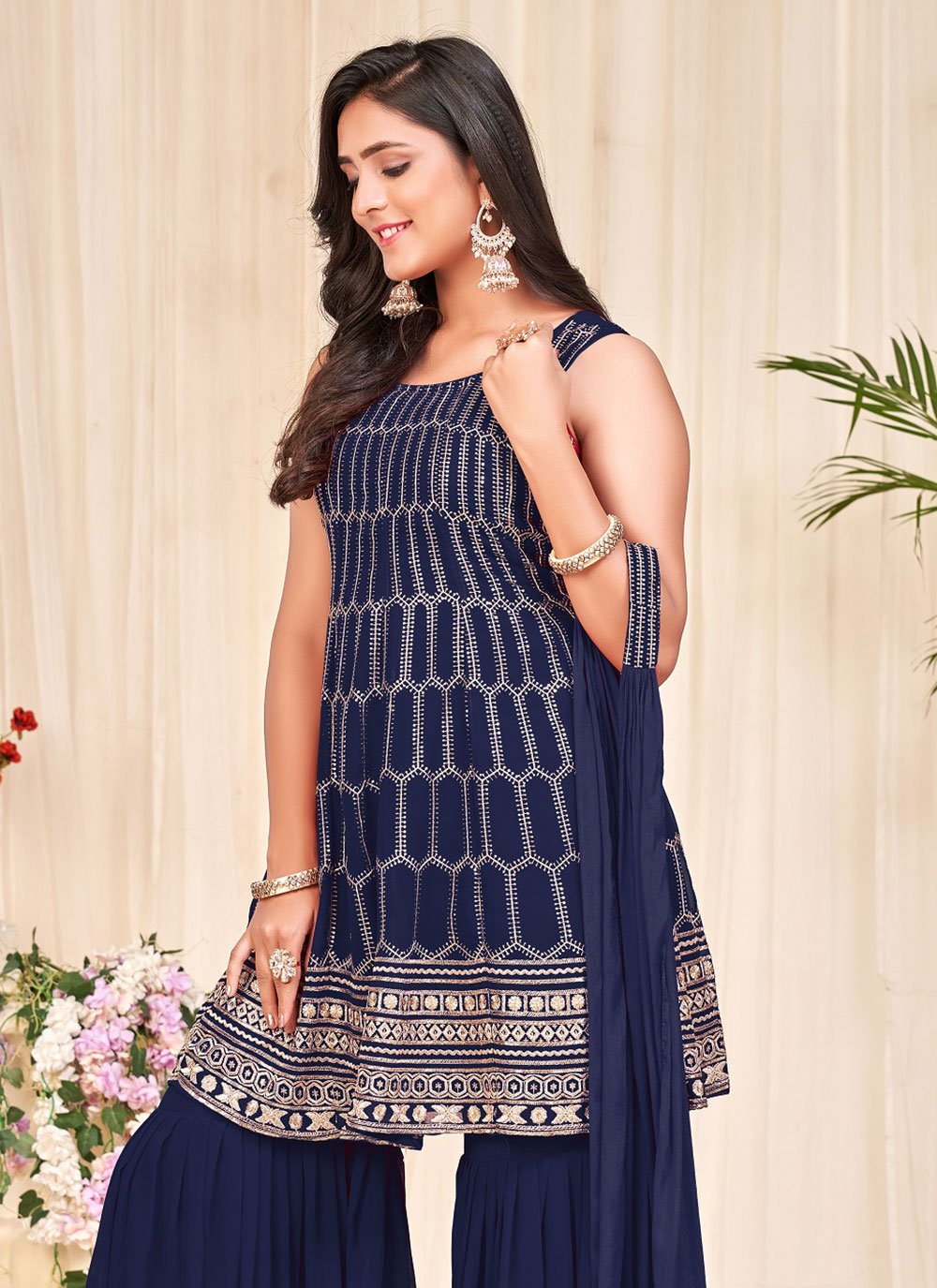 Pakistani Salwar Suit Georgette Blue Embroidered Salwar Kameez