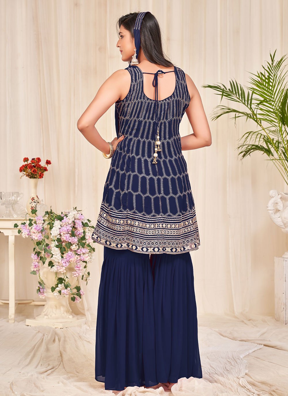 Pakistani Salwar Suit Georgette Blue Embroidered Salwar Kameez