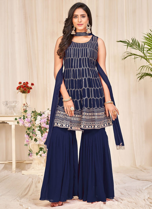 Pakistani Salwar Suit Georgette Blue Embroidered Salwar Kameez