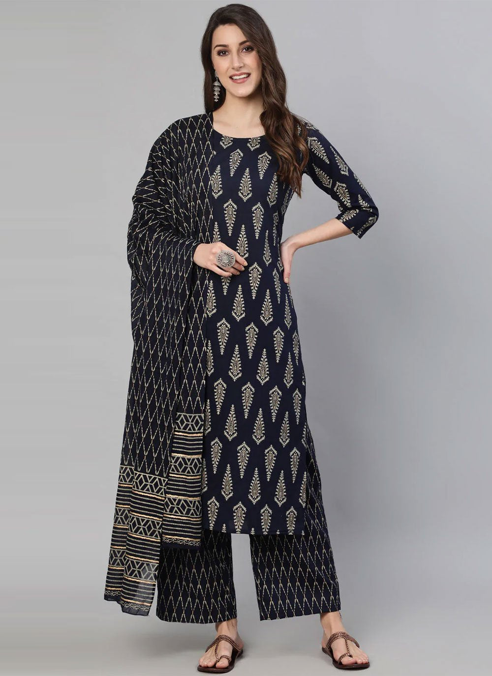 Salwar Suit Cotton Blue Print Salwar Kameez