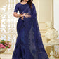 Trendy Saree Net Blue Embroidered Saree