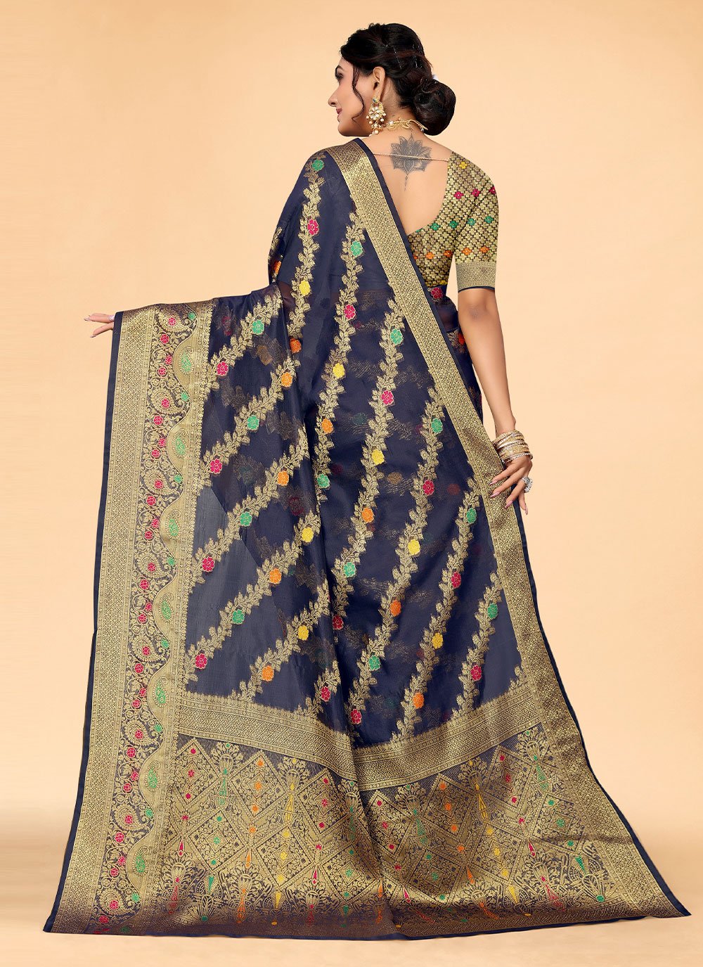 Classic Organza Blue Woven Saree