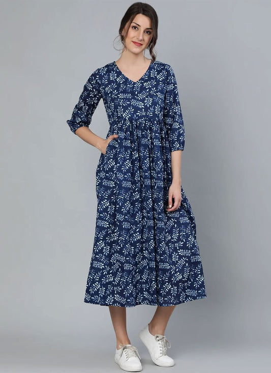 Casual Kurti Cotton Blue Print Kurtis