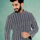 Kurta Pyjama Cotton Silk Blue Embroidered Mens