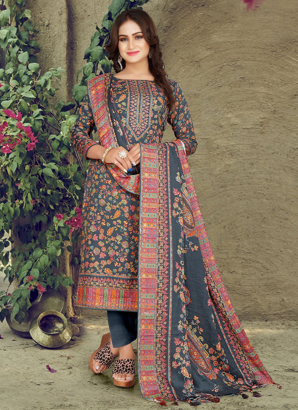 Salwar Suit Pashmina Blue Hand Work Salwar Kameez