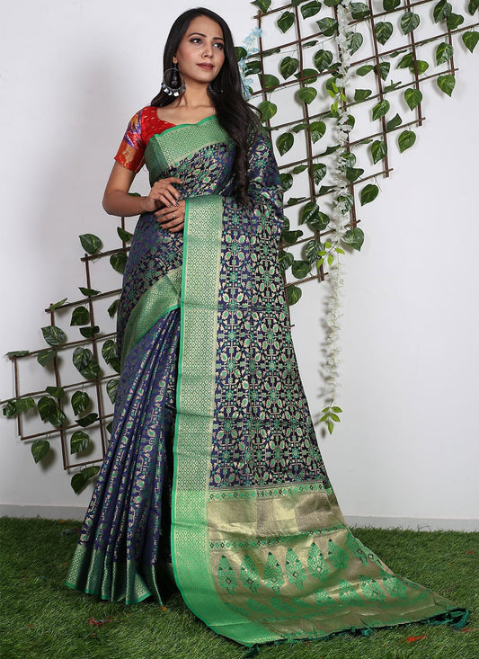 Contemporary Patola Silk Pure Silk Blue Weaving Saree