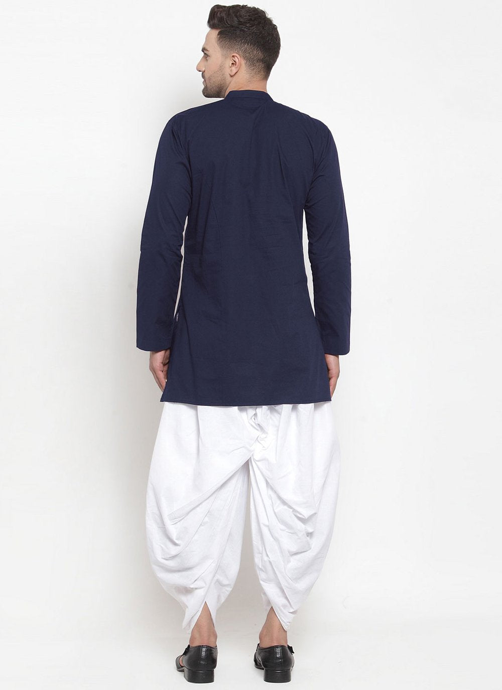 Dhoti Kurta Blended Cotton Blue Plain Mens