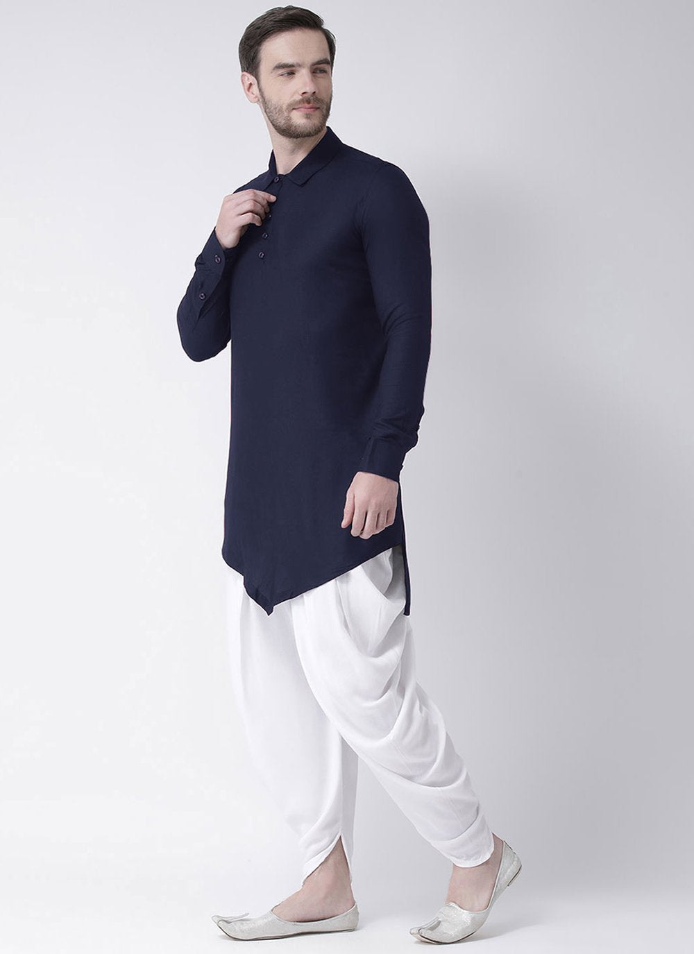 Kurta Blended Cotton Blue Plain Mens