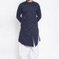 Dhoti Kurta Blended Cotton Blue Plain Mens