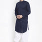 Dhoti Kurta Blended Cotton Blue Plain Mens