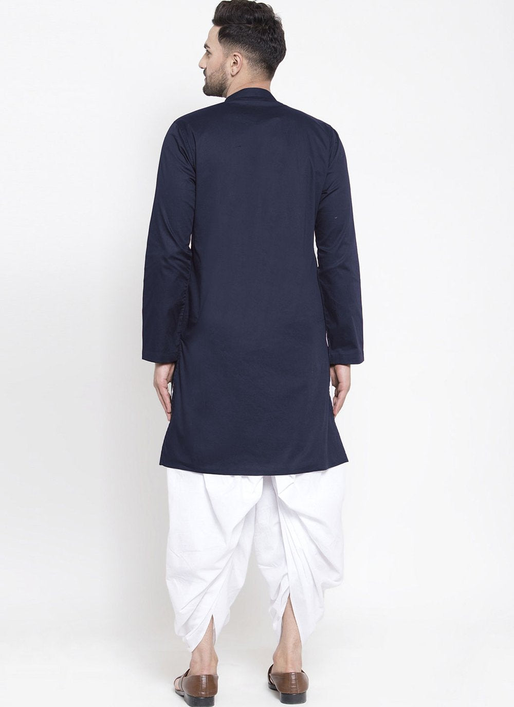 Dhoti Kurta Blended Cotton Blue Plain Mens