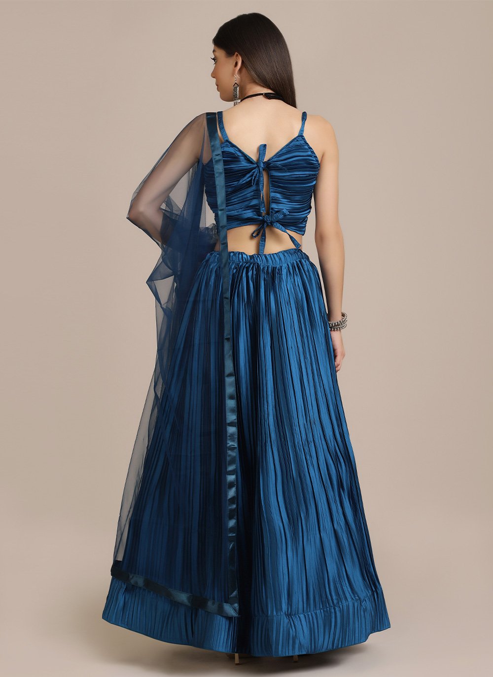 Lehenga Choli Satin Silk Blue Plain Lehenga Choli