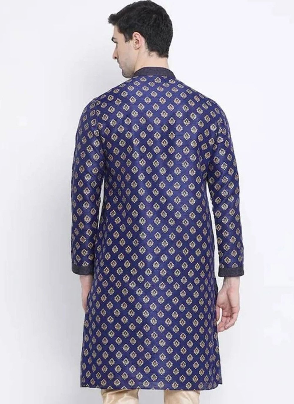 Kurta Art Dupion Silk Blue Print Mens