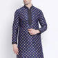 Kurta Art Dupion Silk Blue Print Mens