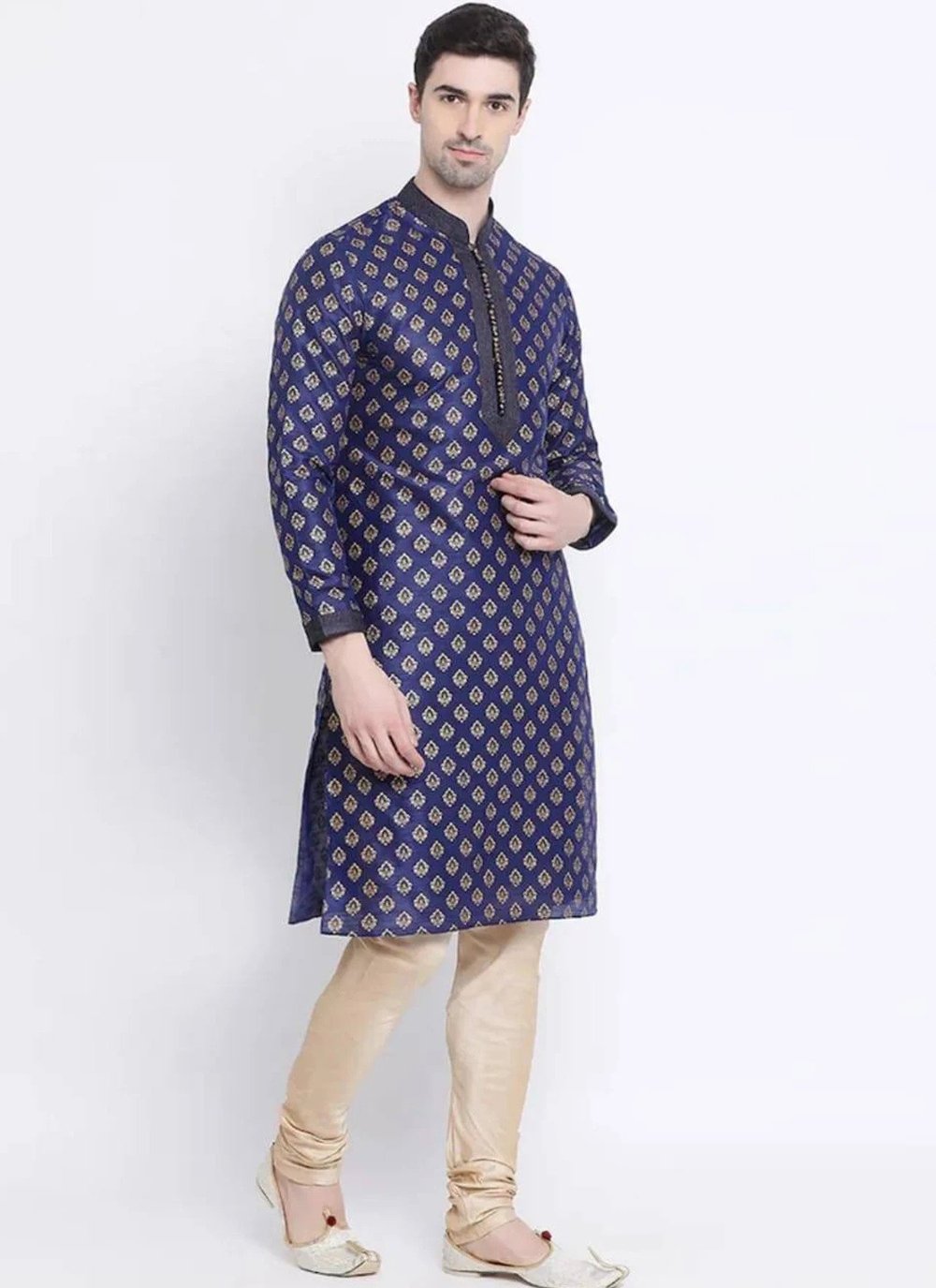 Kurta Pyjama Art Dupion Silk Blue Print Mens