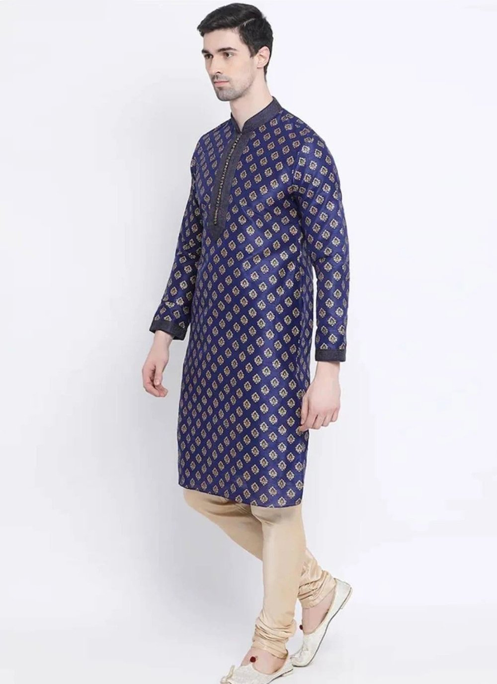 Kurta Pyjama Art Dupion Silk Blue Print Mens