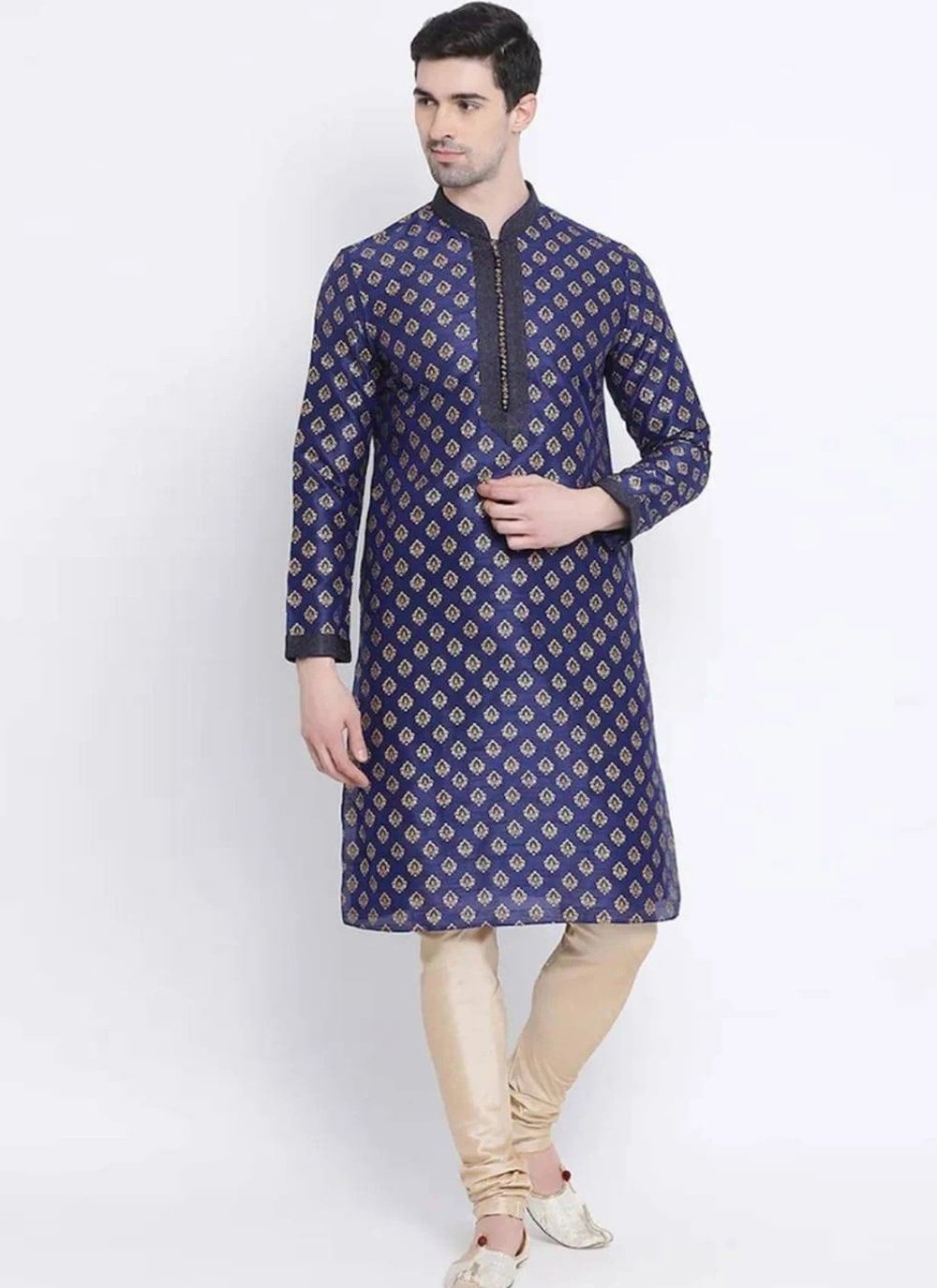 Kurta Pyjama Art Dupion Silk Blue Print Mens