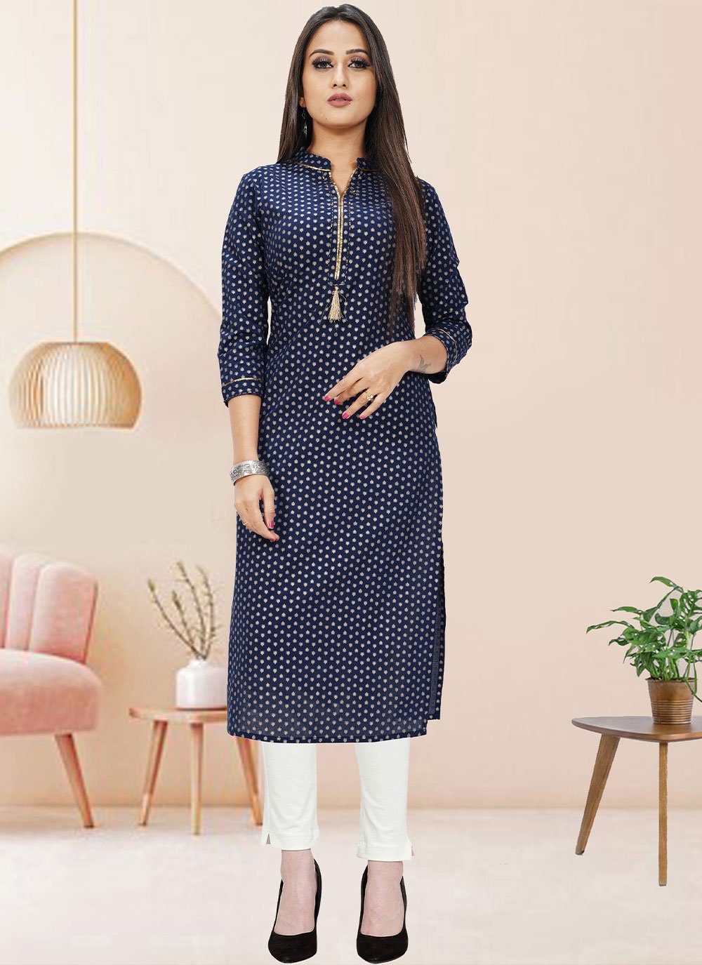 Casual Kurti Cotton Blue Print Kurtis