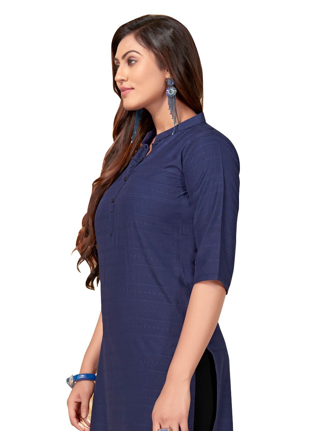 Casual Kurti Nylon Viscose Blue Print Kurtis