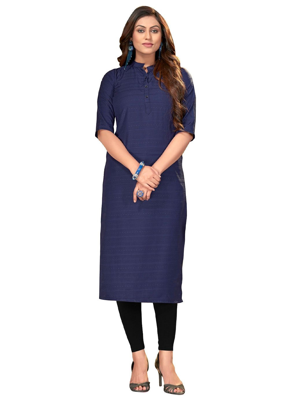 Casual Kurti Nylon Viscose Blue Print Kurtis