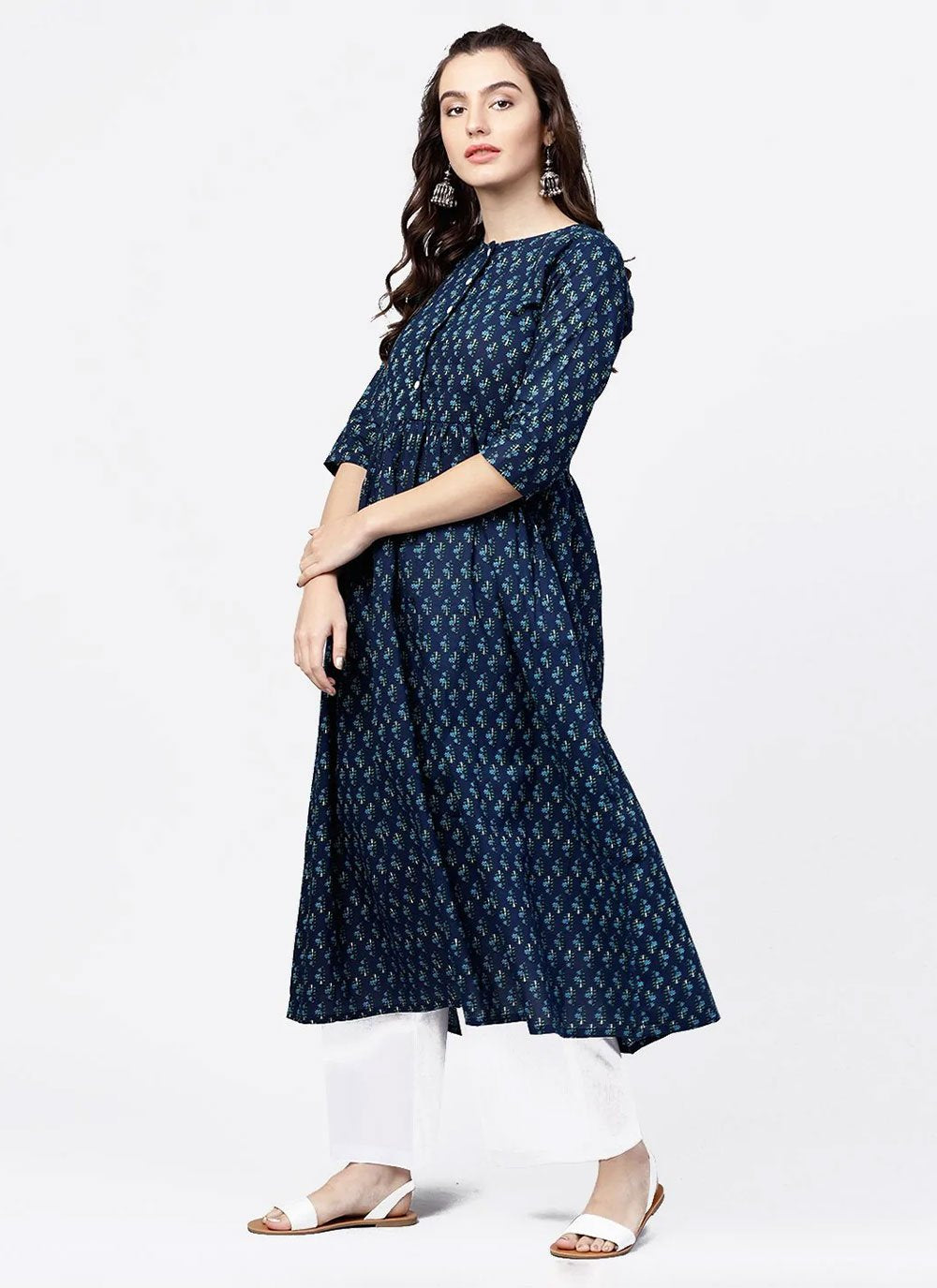 Casual Kurti Cotton Blue Print Kurtis