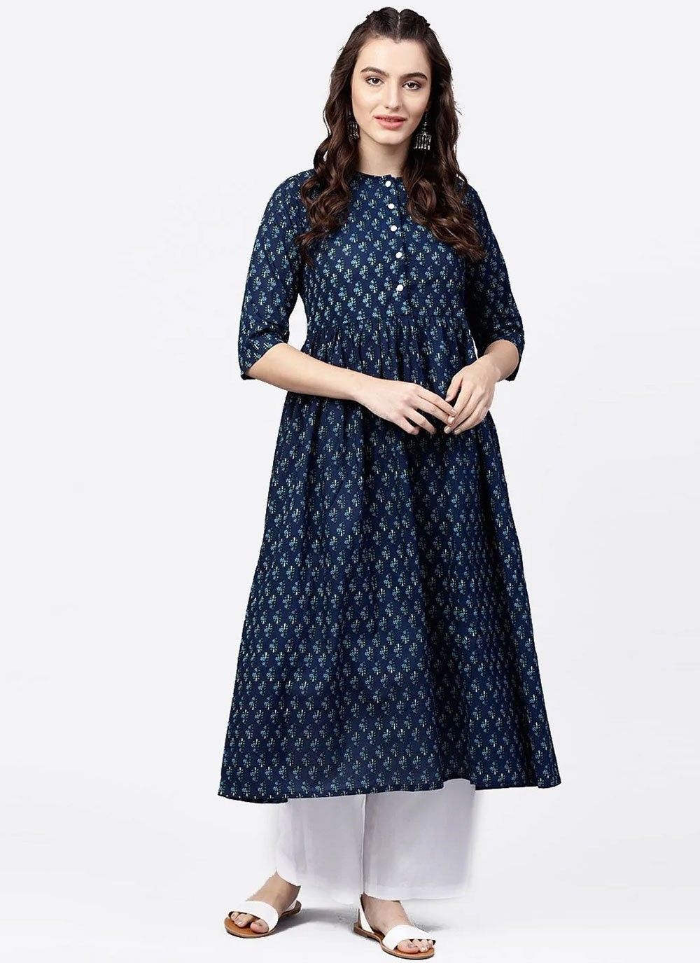 Casual Kurti Cotton Blue Print Kurtis