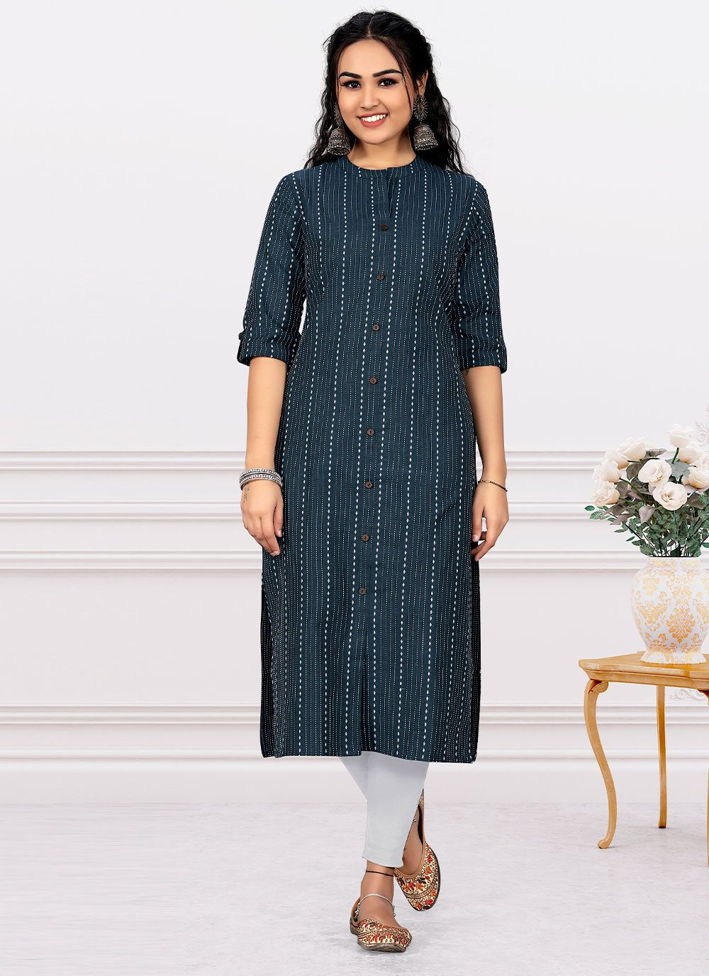 Party Wear Kurti Cotton Blue Print Kurtis