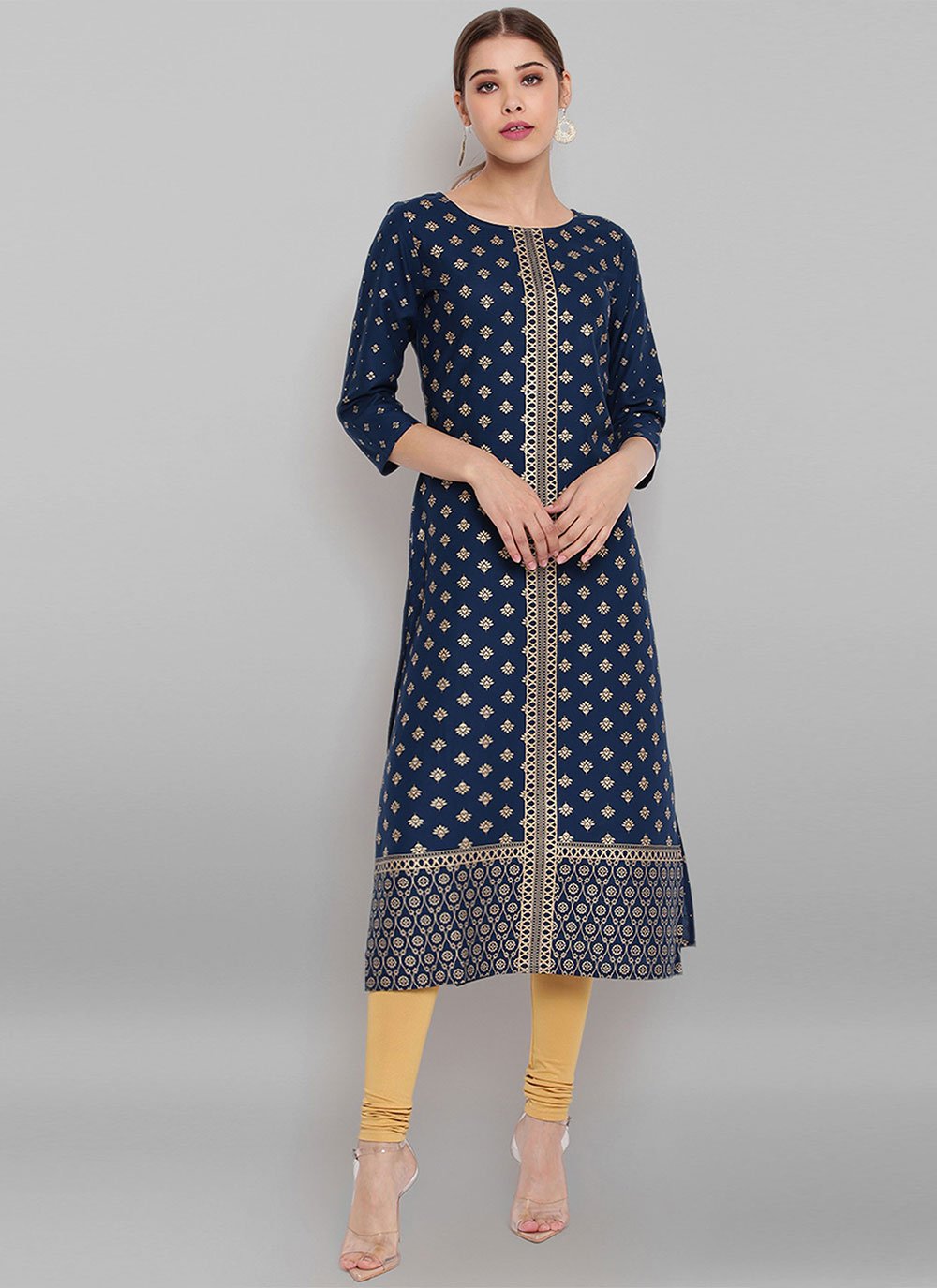 Designer Kurti Rayon Blue Print Kurtis