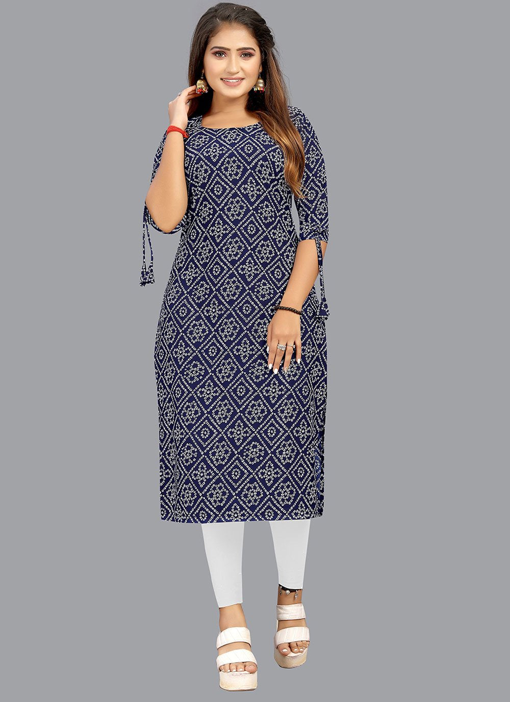 Party Wear Kurti Faux Crepe Blue Print Kurtis