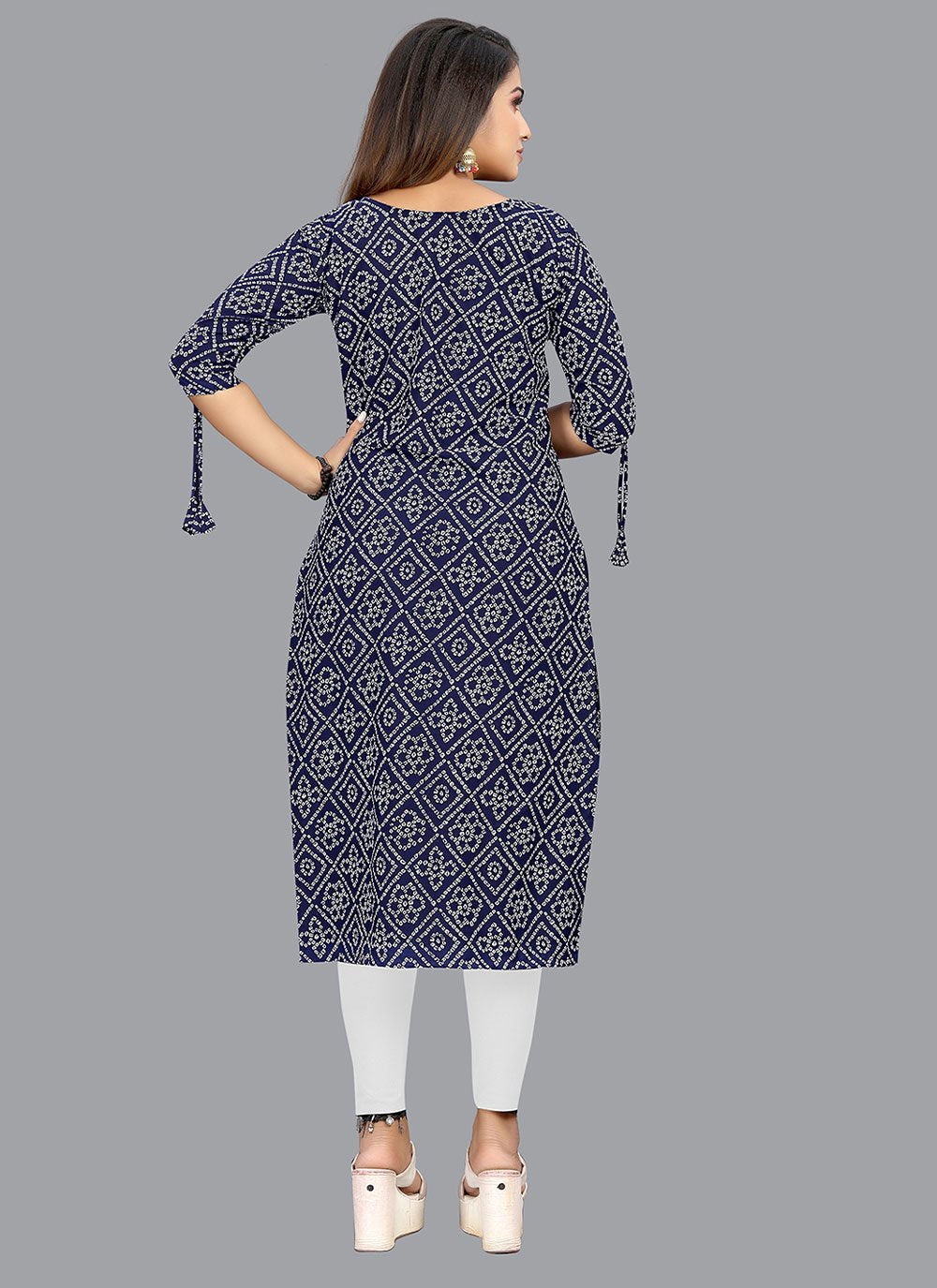 Party Wear Kurti Faux Crepe Blue Print Kurtis