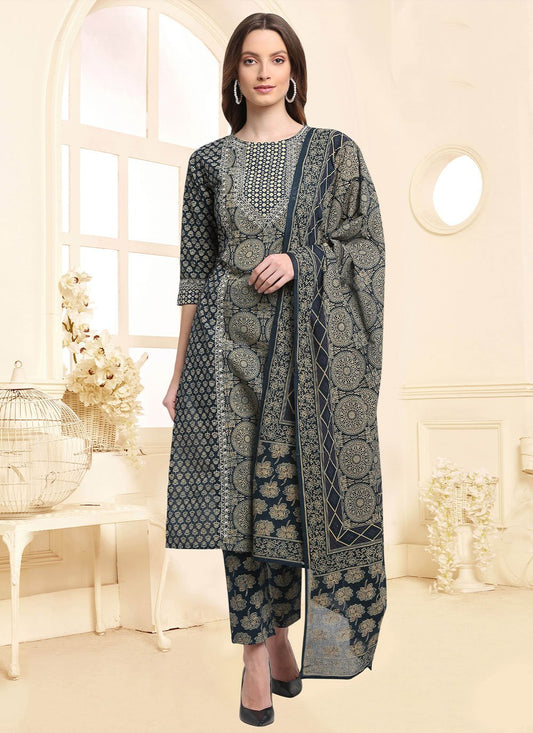 Salwar Suit Cotton Blue Print Salwar Kameez