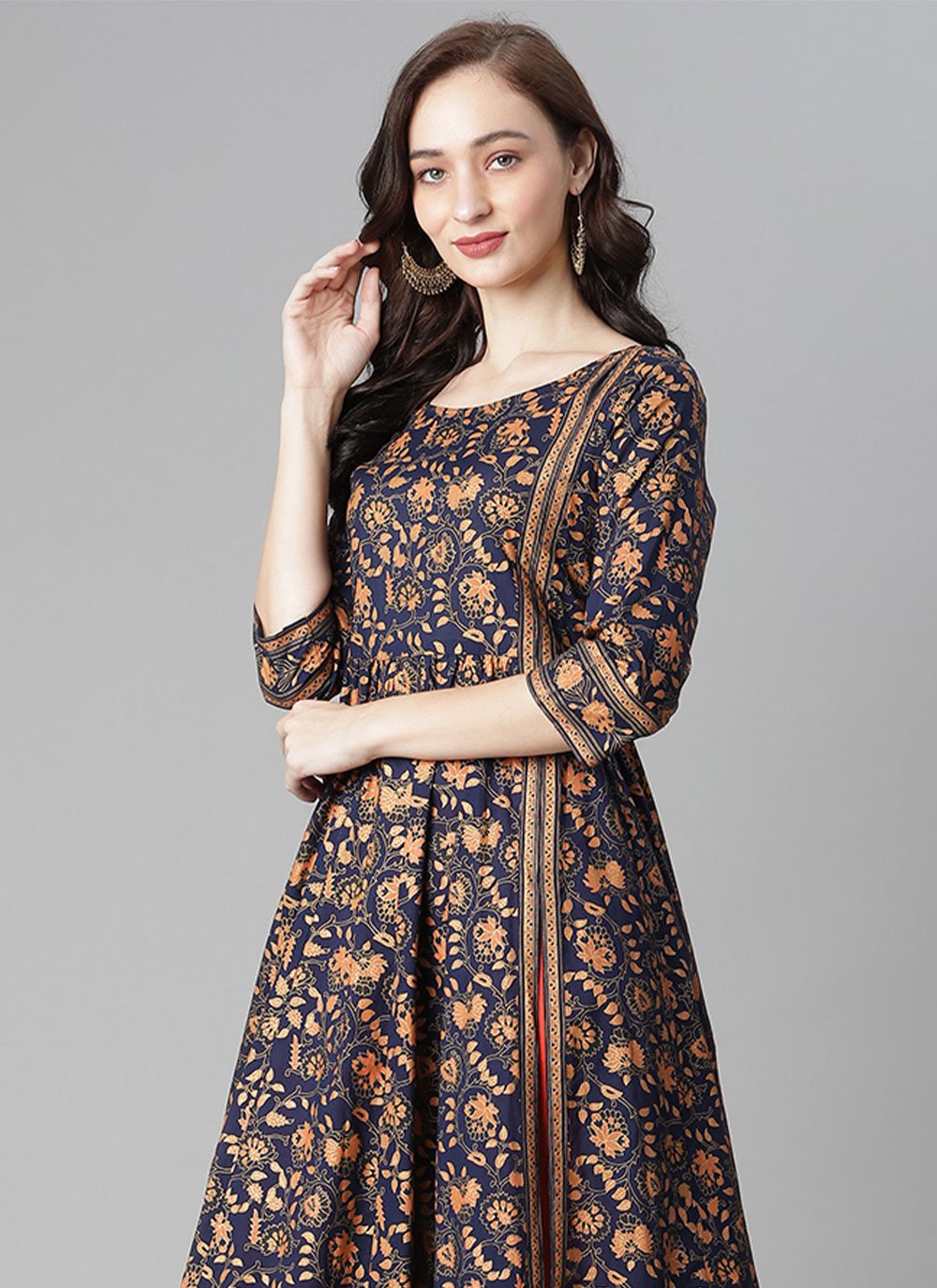 Party Wear Kurti Cotton Blue Print Kurtis