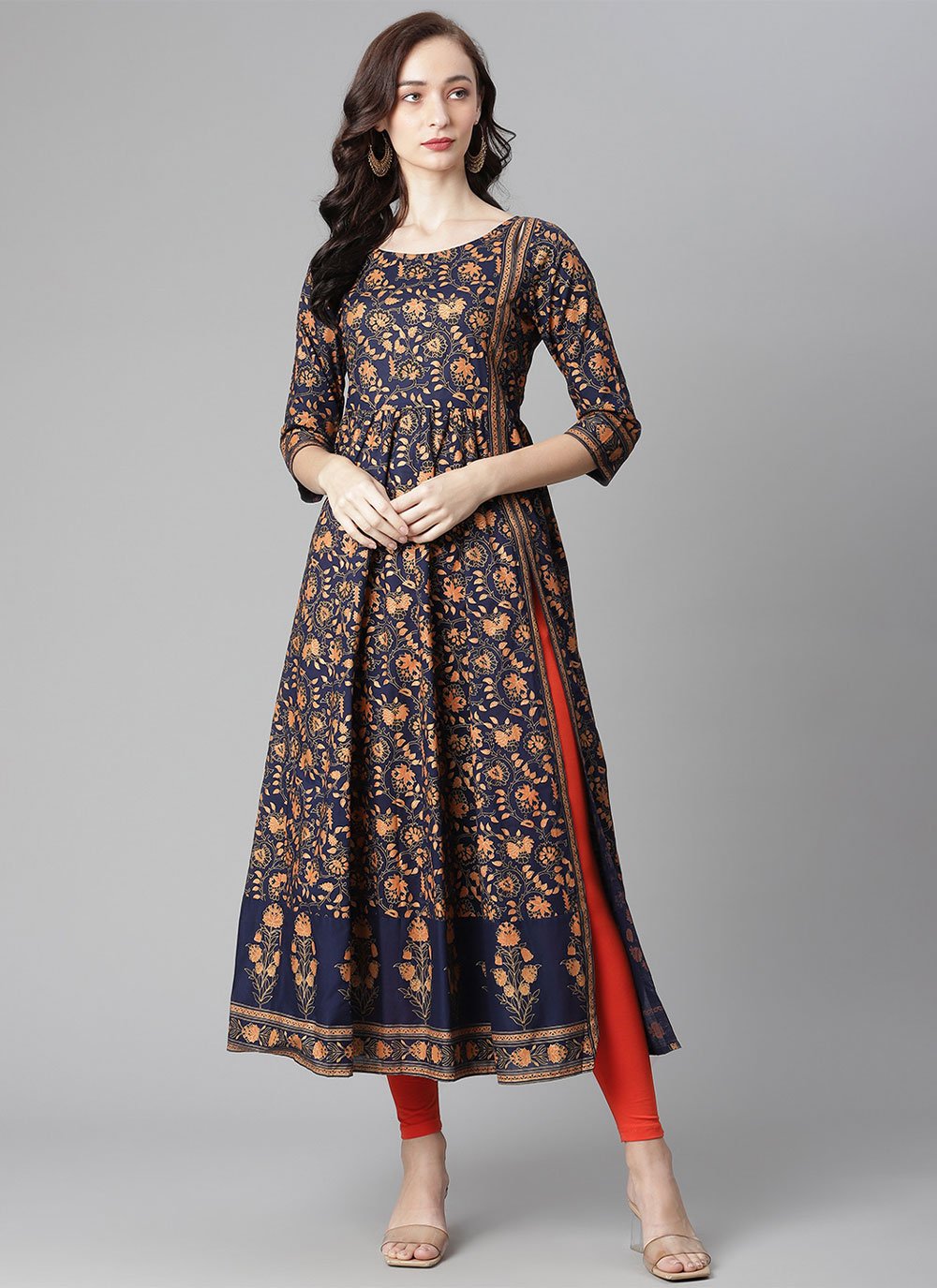 Party Wear Kurti Cotton Blue Print Kurtis