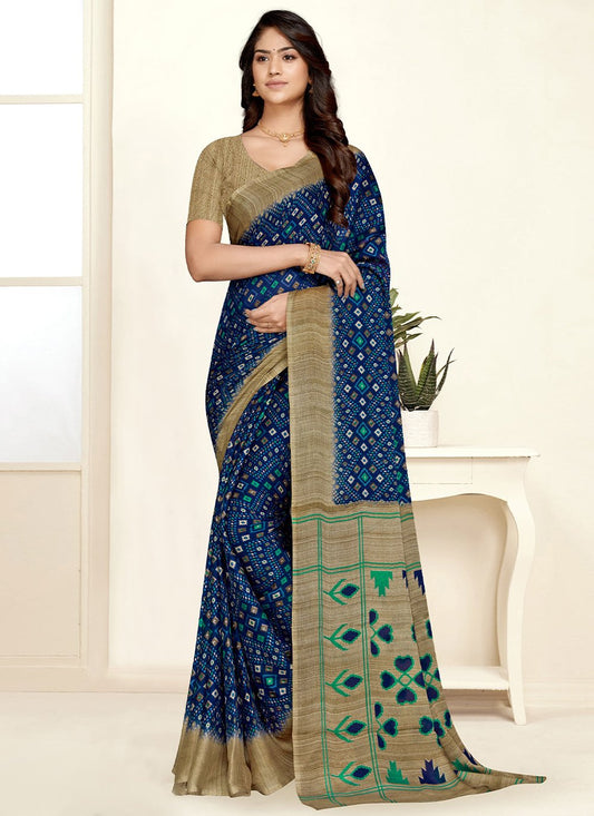 Classic Chiffon Blue Print Saree