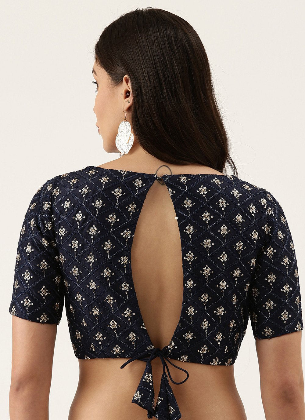 Blouse Raw Silk Blue Embroidered Blouse