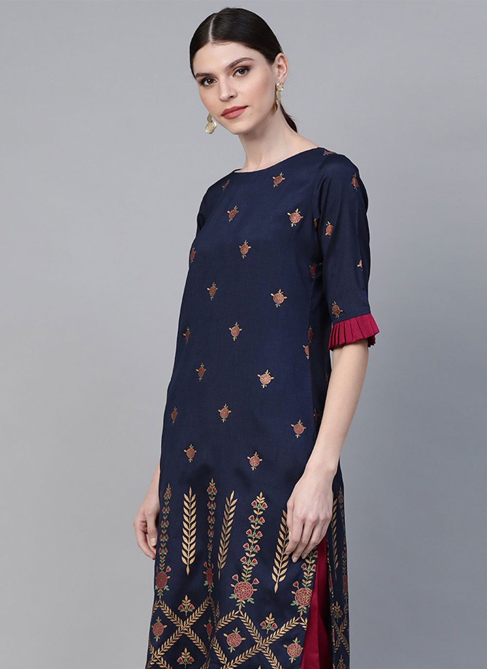 Casual Kurti Poly Silk Blue Print Kurtis