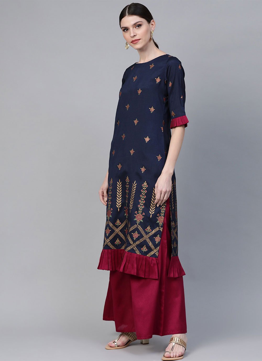 Casual Kurti Poly Silk Blue Print Kurtis