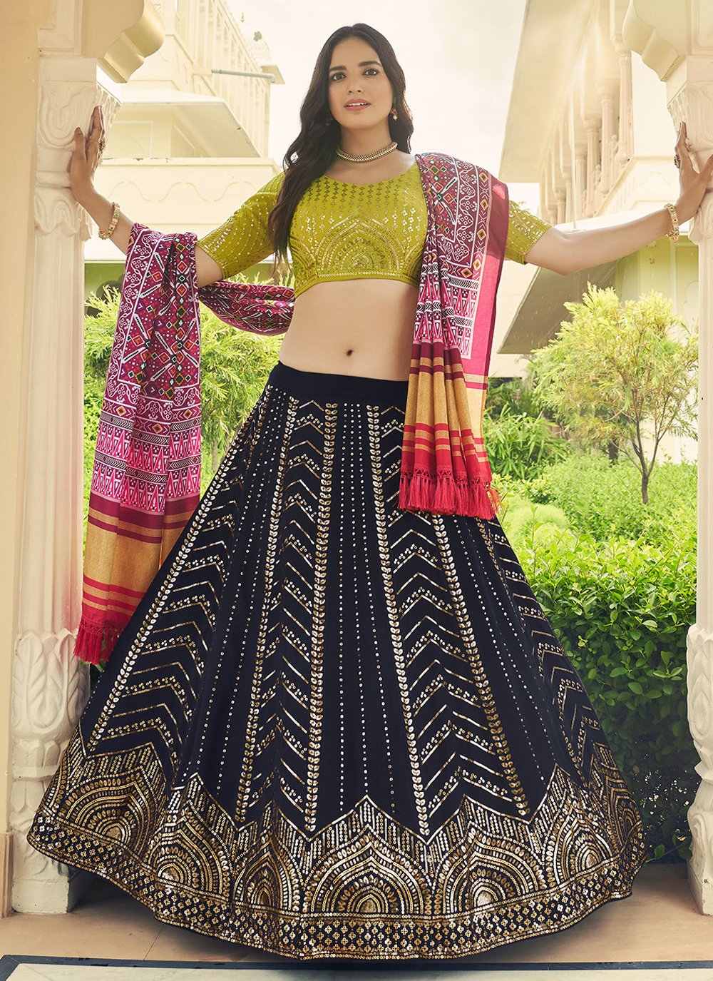 Lehenga Choli Georgette Blue Embroidered Lehenga Choli