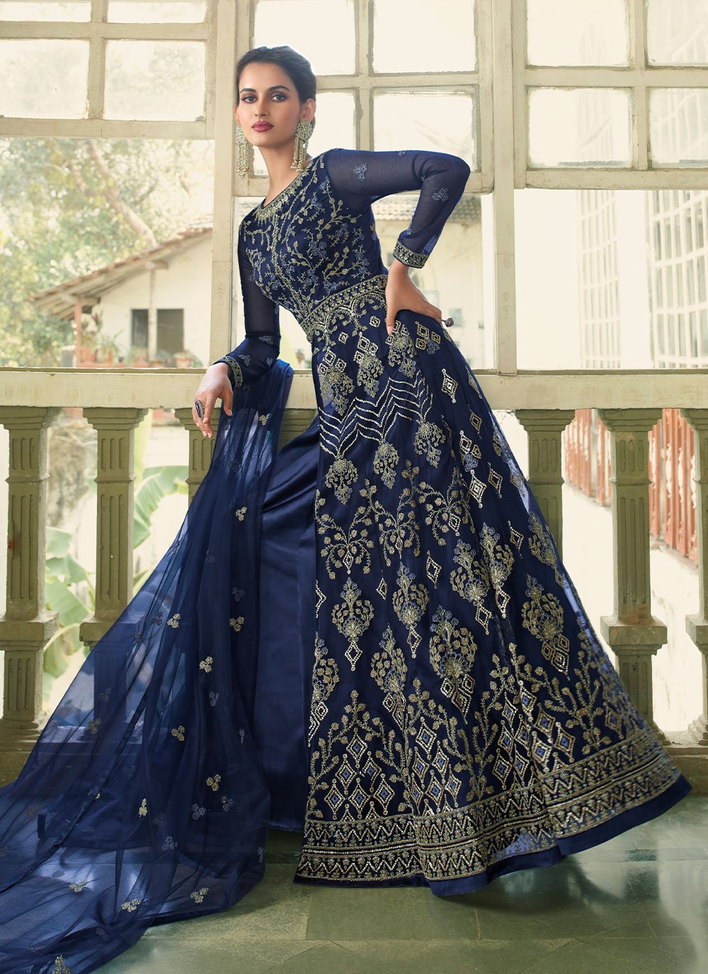 Salwar Suit Net Blue Embroidered Salwar Kameez