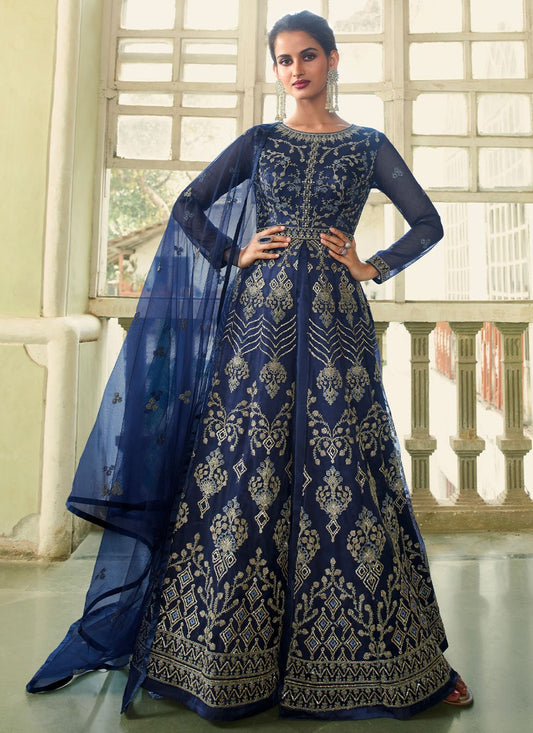 Salwar Suit Net Blue Embroidered Salwar Kameez