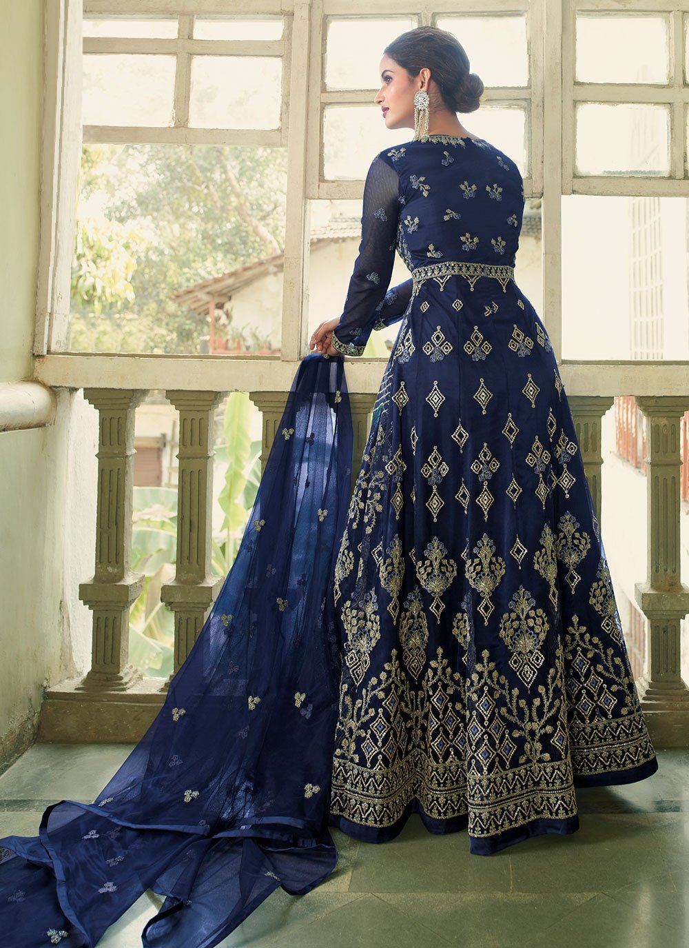 Salwar Suit Net Blue Embroidered Salwar Kameez