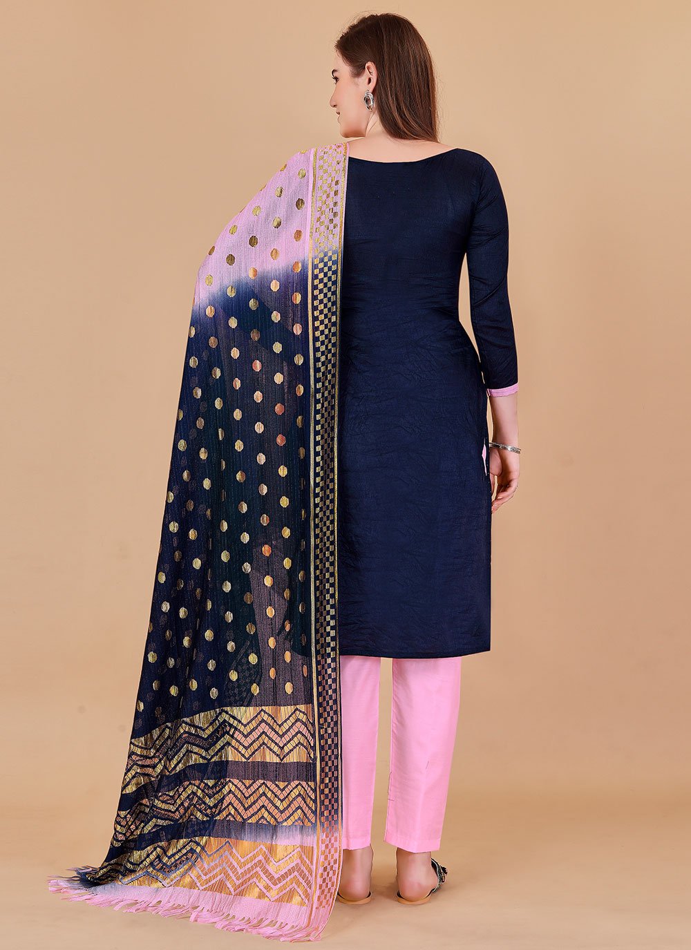 Salwar Suit Banarasi Silk Blue Booti Salwar Kameez