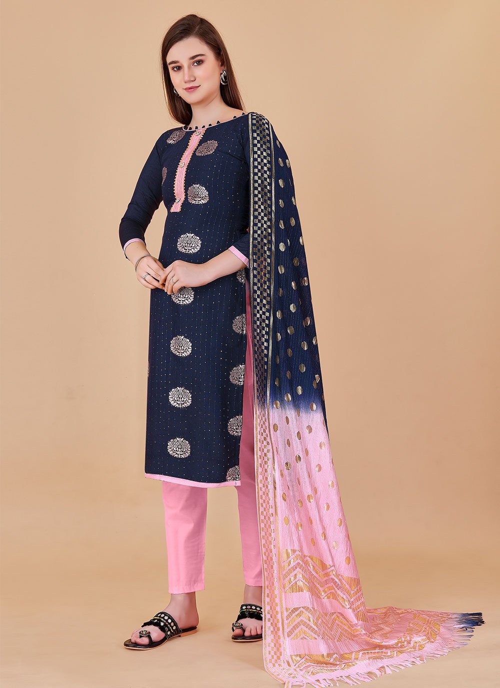 Salwar Suit Banarasi Silk Blue Booti Salwar Kameez