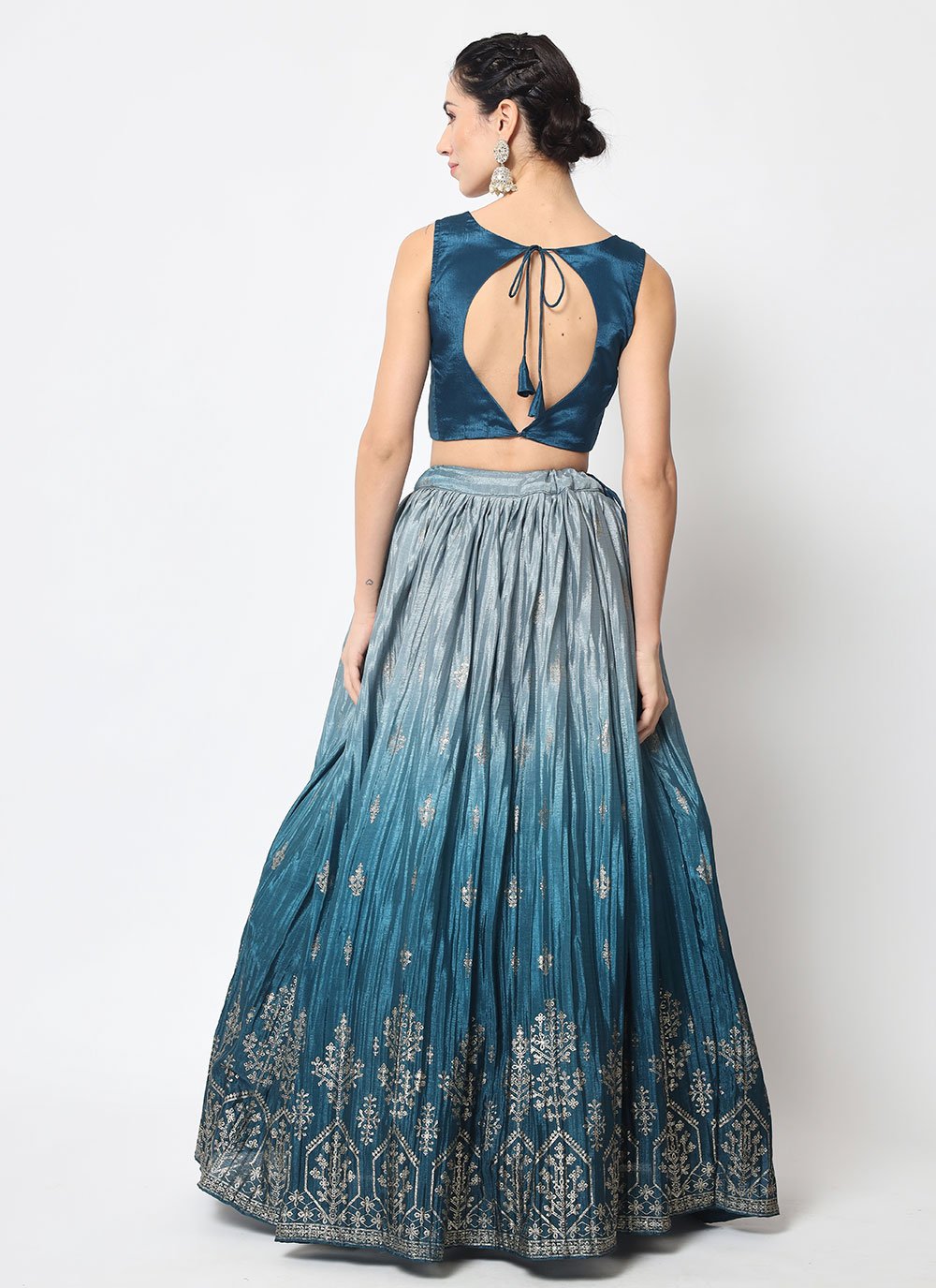 A Line Lehenga Chinon Silk Blue Embroidered Lehenga Choli