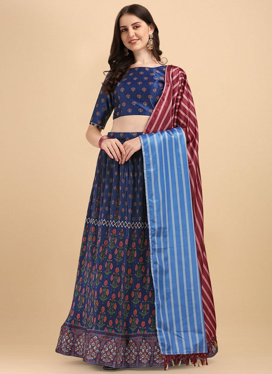 Lehenga Choli Satin Blue Digital Print Lehenga Choli