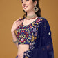 A Line Lehenga Satin Silk Blue Embroidered Lehenga Choli