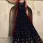 Gown Georgette Blue Embroidered Gown