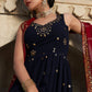 Gown Georgette Blue Embroidered Gown