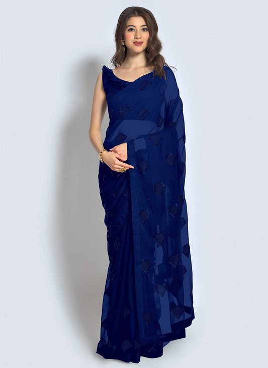 Contemporary Georgette Blue Sequins Saree